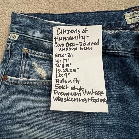 Citizens of Humanity Cora Crop Relaxed Undone Hem Premium Button Fly Jeans - Picture 12 of 12